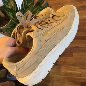Beige suede Puma platform sneakers